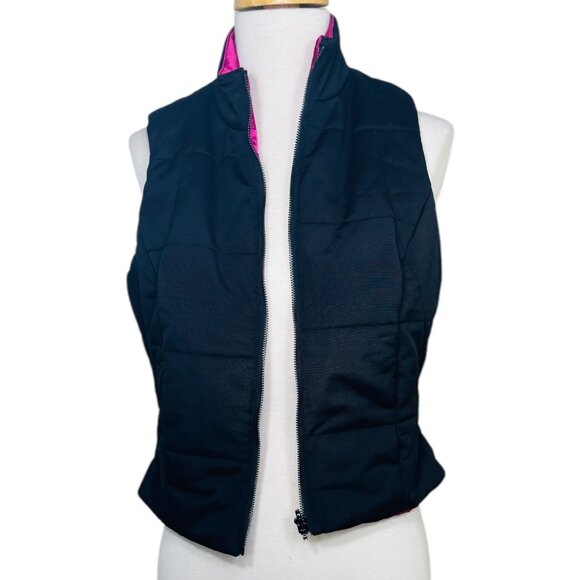 Kenneth Cole Womens Puffer Vest Black & Pink Satin Lined S - Picture 2 of 10